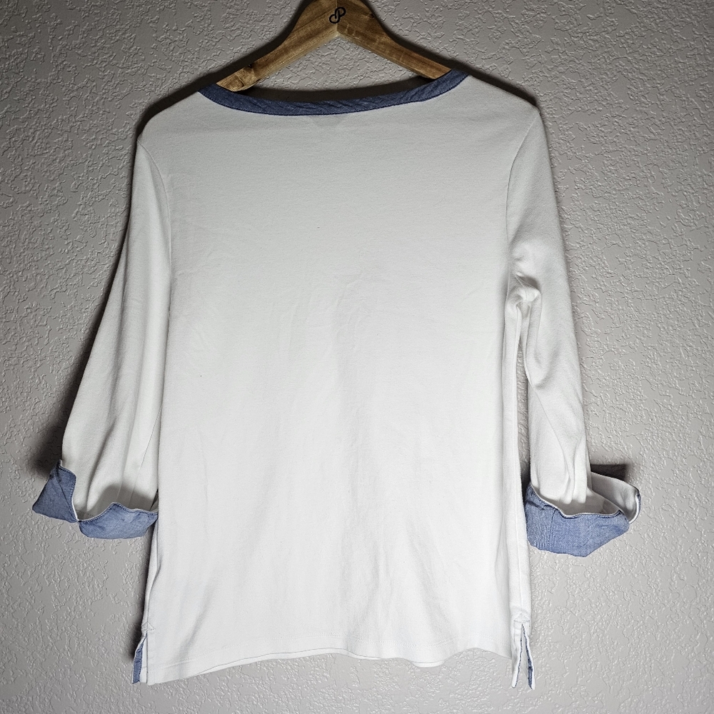 Nautica Women's 3/4 Cuffed Sleeve White Chambray Casual Top Size Large - Picture 8 of 8